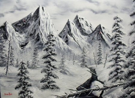 油画雪山图片