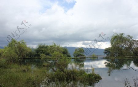玉龙雪山下的湖泊图片