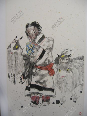 藏族少年牧羊图片