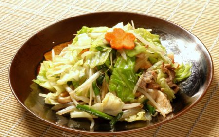 日式日本料理炒韭菜什锦蔬菜图片
