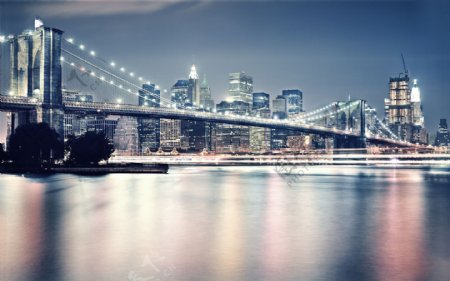 美丽大桥与城市夜景图片