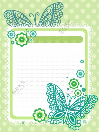 绿色蝴蝶信纸背景图片