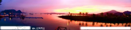 海港落日晚景图片