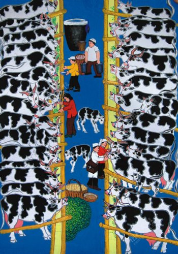 农民画牛防疾图片