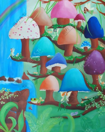 蘑菇水彩画图片