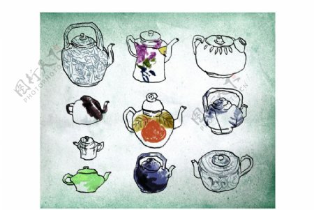 手绘茶壶图片
