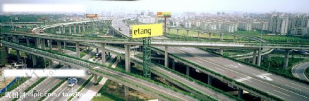 上海立交桥交通鸟瞰宽幅图图片