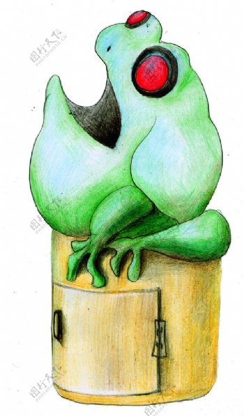青蛙垃圾箱彩铅手绘图片