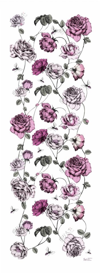 四方连续玫瑰花朵图片