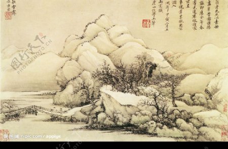 王右丞的山庄雪霁图图片