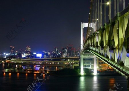 夜景倒映城市图片