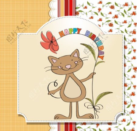 可爱小猫咪婴儿宝宝生日贺卡图片