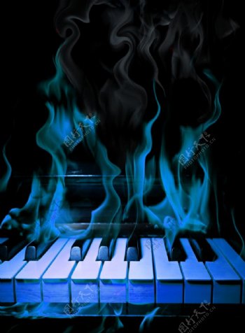 蓝色火焰钢琴图片