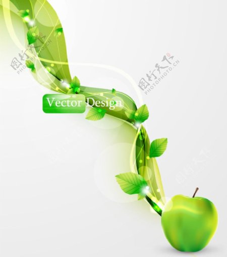绿色动感线条绿叶苹果图片
