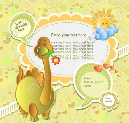可爱恐龙太阳花纹背景图片