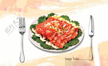 餐桌盘子蔬菜牛肉图片