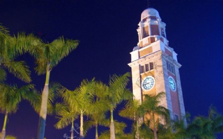 香港尖沙咀钟楼夜景图片