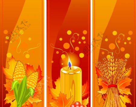 秋天梦幻背景玉米蜡烛麦穗图片