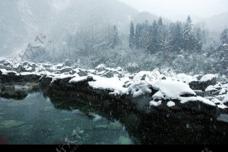 美丽湖边雪景图片