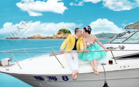 碧海蓝天海岛婚纱照图片