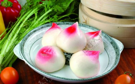 传统美食寿桃豆沙包图片