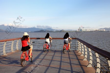三个骑自行车的女孩图片