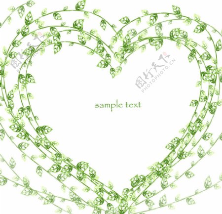 绿色叶子装饰心形边框图片
