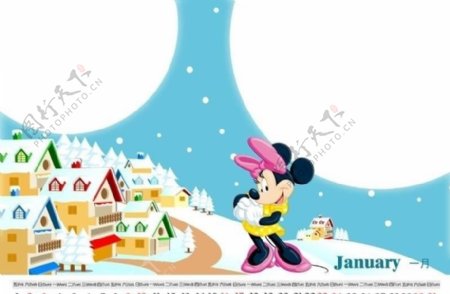 迪士尼儿童日历模板01月图片