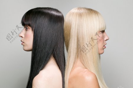 两个美女发型秀发头发图片