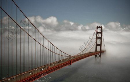 旧金山金门大桥雾城图片