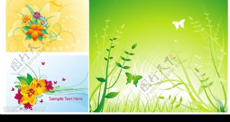 3款花卉植物蝴蝶矢量素材图片