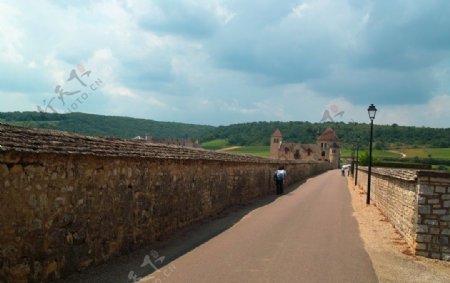 法国第戎葡萄园里的道路及城堡图片