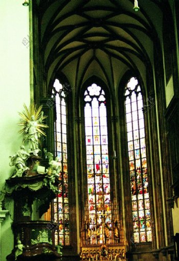捷克哥特式拱顶扇形教堂图片