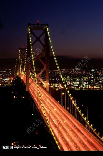 美国夜色灯火大桥图片