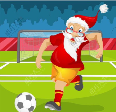 踢足球的圣诞老人图片