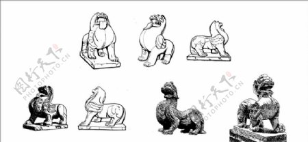矢量古代石狮图片