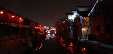 嘉兴月河夜景照片图片