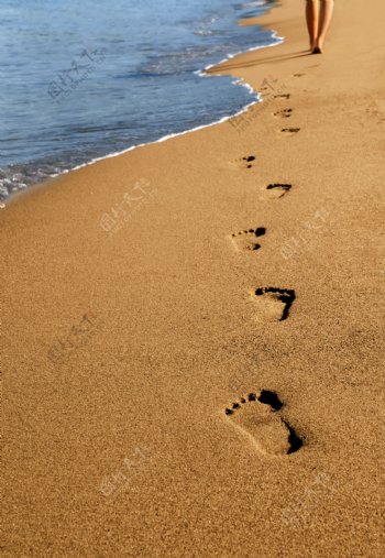沙滩脚印图片