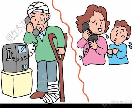 电话慰问病人漫画图片
