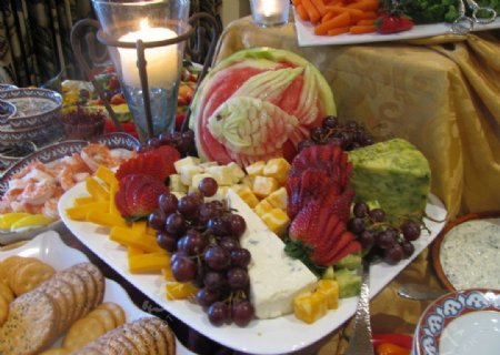 蔬果水果雕刻食材陈列西瓜自助餐饼葡萄草莓芝士乳酪蜡烛沙拉沙律图片