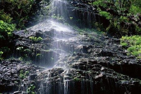 山水瀑布风景绿林图片