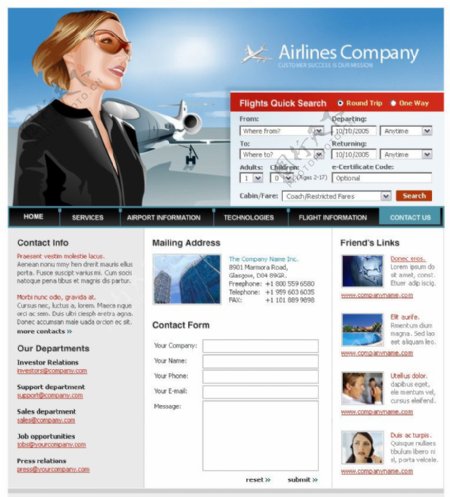 航空公司网页设计模板图片