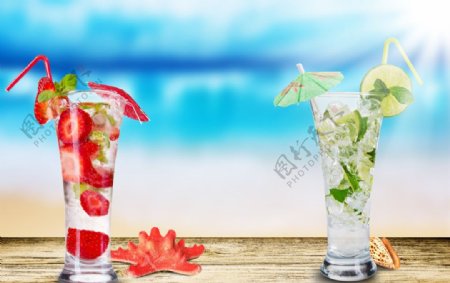 海边夏日饮料图片