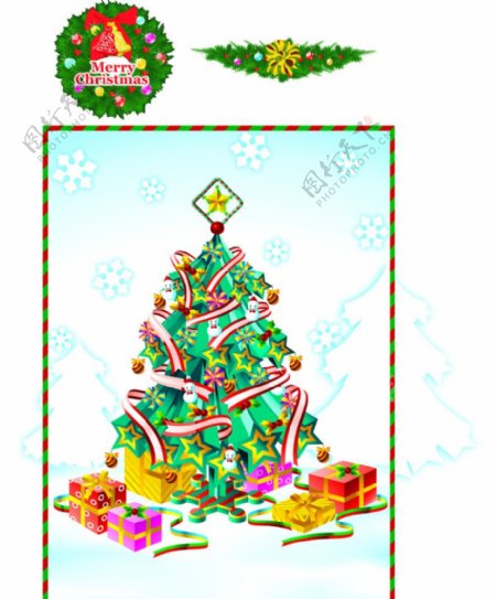 圣诞节海报圣诞树圣诞花圈圣诞礼物礼物袜子铃铛图片