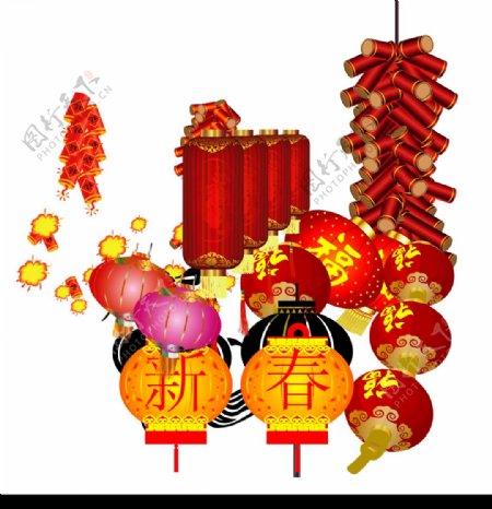 灯笼鞭炮新年节日图片