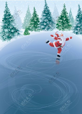 溜冰的圣诞老人圣诞背景图片