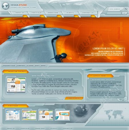 欧美酷秀流行橙色系机械网页模板图片
