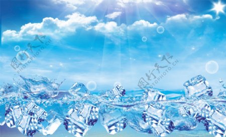 夏天冰山冰爽水珠冰块水滴图片