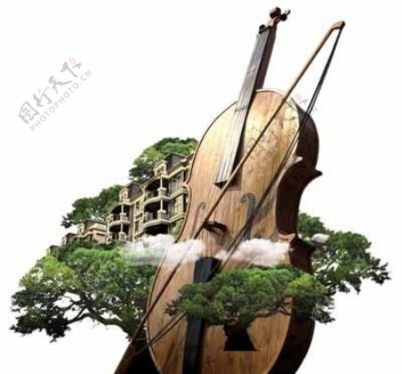 地产素材小提琴树房子云图片