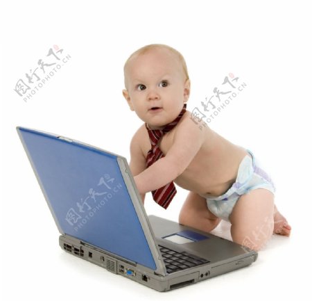 玩笔记本电脑的可爱婴儿宝宝图片